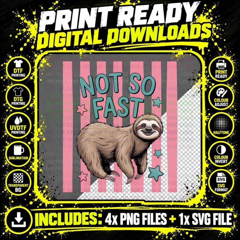 Not So Fast Summer T-Shirt, Sloth Paced Chill Striped Png SVG Digital Bundle