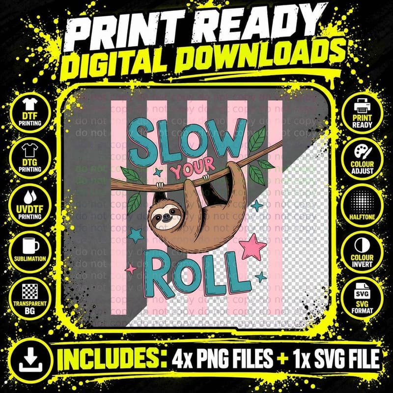 Not So Fast Summer T-Shirt, Sloth Slow Movement Striped Png SVG Digital Bundle