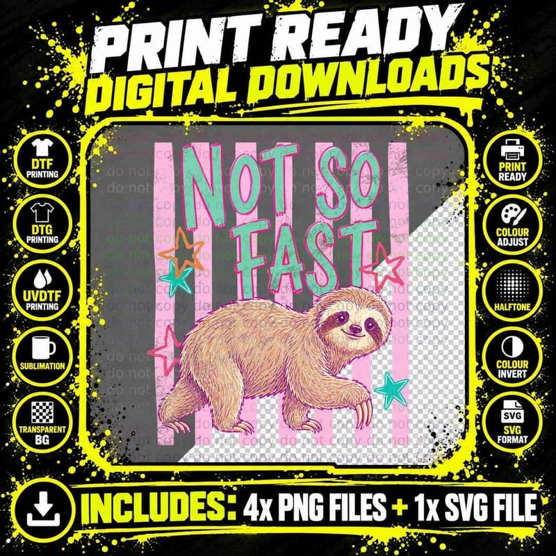 Not So Fast Summer T-Shirt, Sloth Walking Beach Vibes Png SVG Digital Bundle