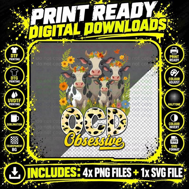 Ocd Obsessive Highland Cow T-Shirt Png SVG Digital Bundle