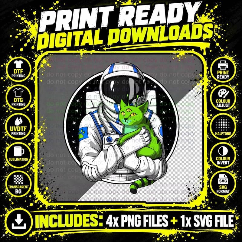 Alien Cat Astronaut T-Shirt Png SVG Digital Bundle