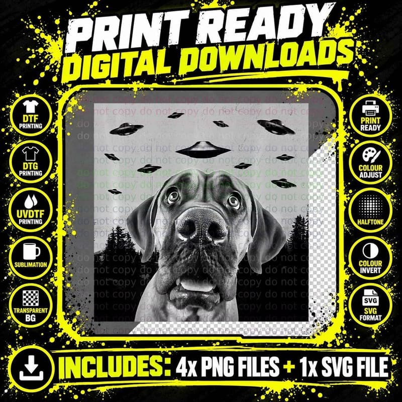 Alien UFO Funny Spanish Mastiff Dog Lover Men Women Kids Png SVG Digital Bundle