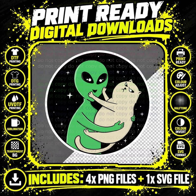 Alien and Cat T-Shirt Png SVG Digital Bundle