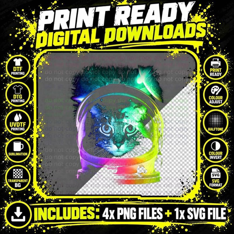 Astronaut Cat (Version.ii) T-Shirt Png SVG Digital Bundle