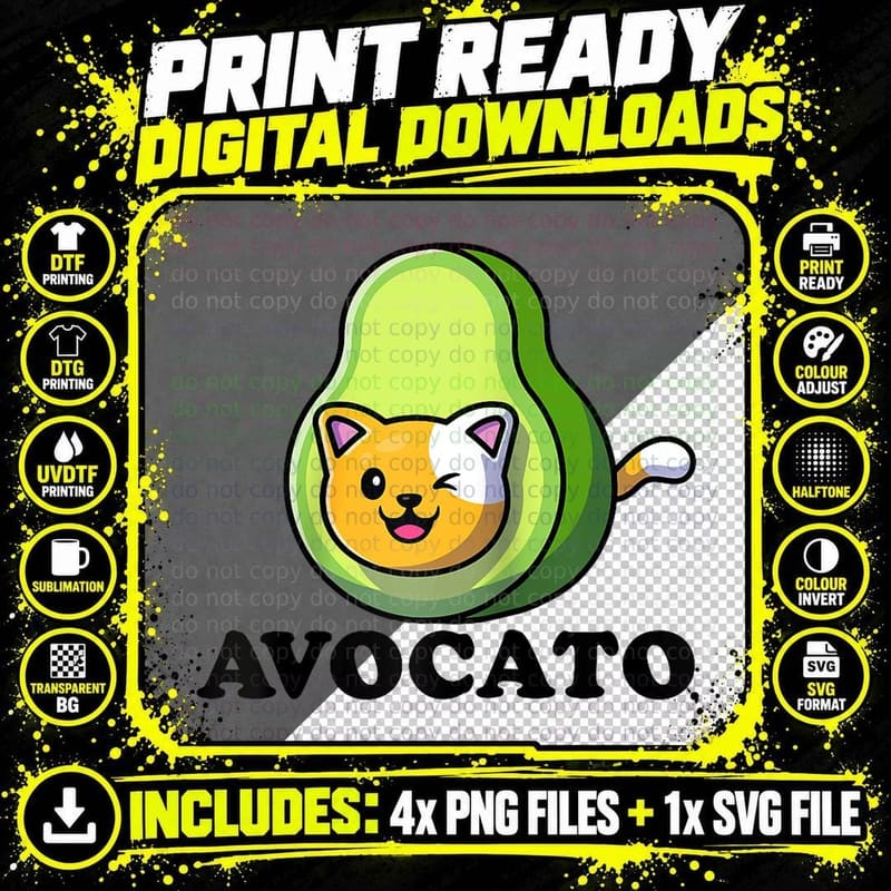 Avocado Cat Lover Vegan T-Shirt, Funny Animal Print Png SVG Digital Bundle