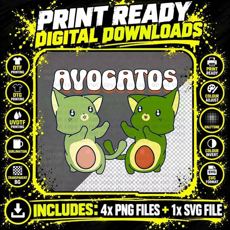 Avocado Cat Vegan T-Shirt, Animal Lover Apparel Png SVG Digital Bundle