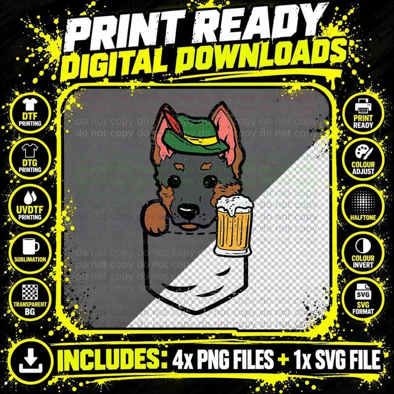 Beer Drinking Dog T-Shirt, Oktoberfest Style Png SVG Digital Bundle