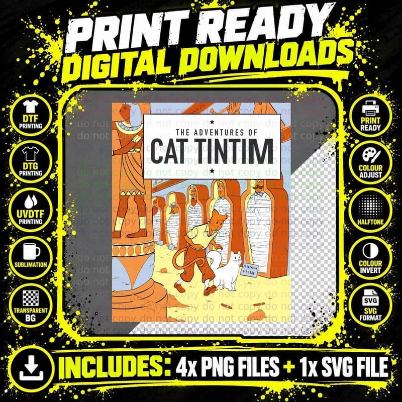 Belgian Comics Cat Tintim T-Shirt Png SVG Digital Bundle