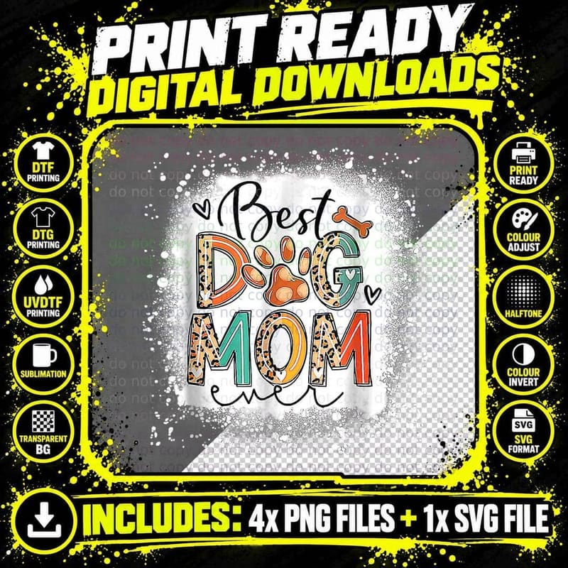 Best Dog Mom T-Shirt, Leopard Print Design Png SVG Digital Bundle