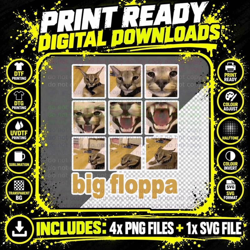 Big Floppa Meme Cat T-Shirt, Funny Cat Design Png SVG Digital Bundle
