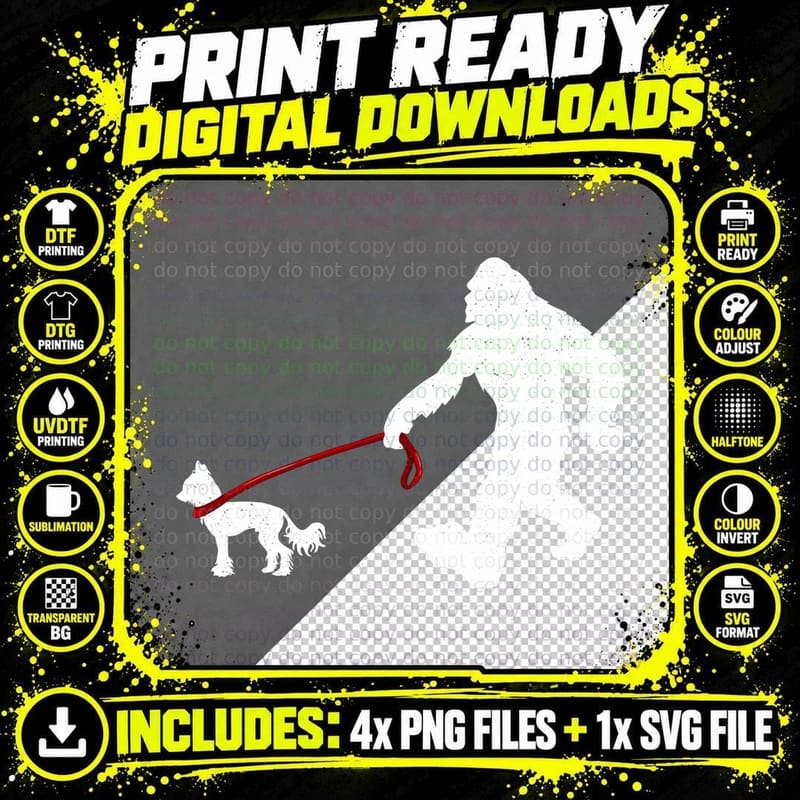 Bigfoot Walking Chinese Crested Dog T-Shirt Png SVG Digital Bundle