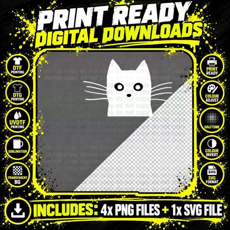 Black Cat Face T-Shirt Png SVG Digital Bundle