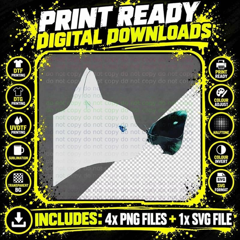 Black Cat Face Watching Cute Butterfly Funny Cat T-Shirt Png SVG Digital Bundle