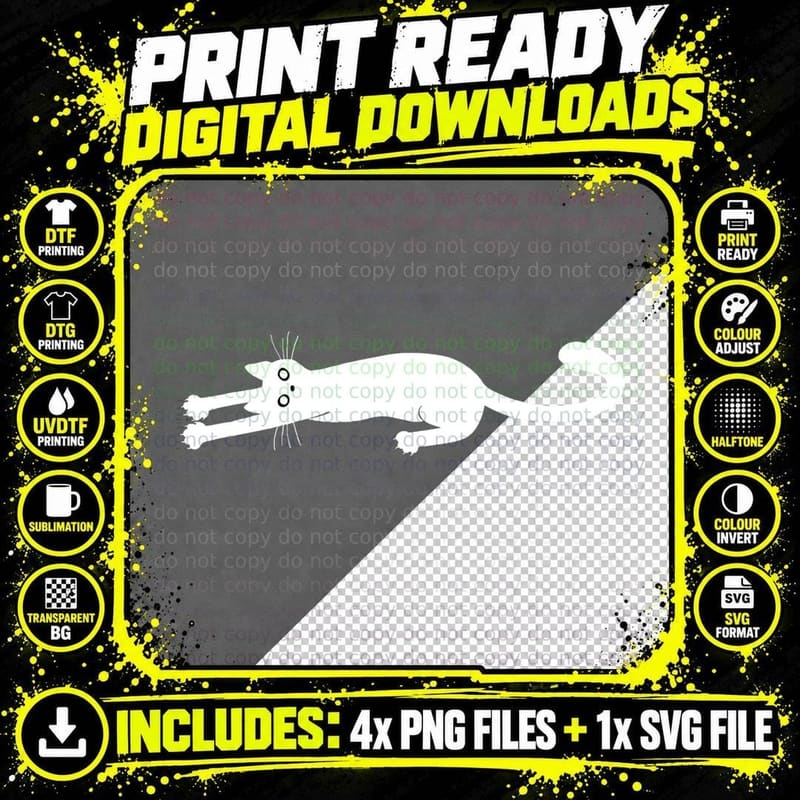 Black Cat Holding on T-Shirt Png SVG Digital Bundle
