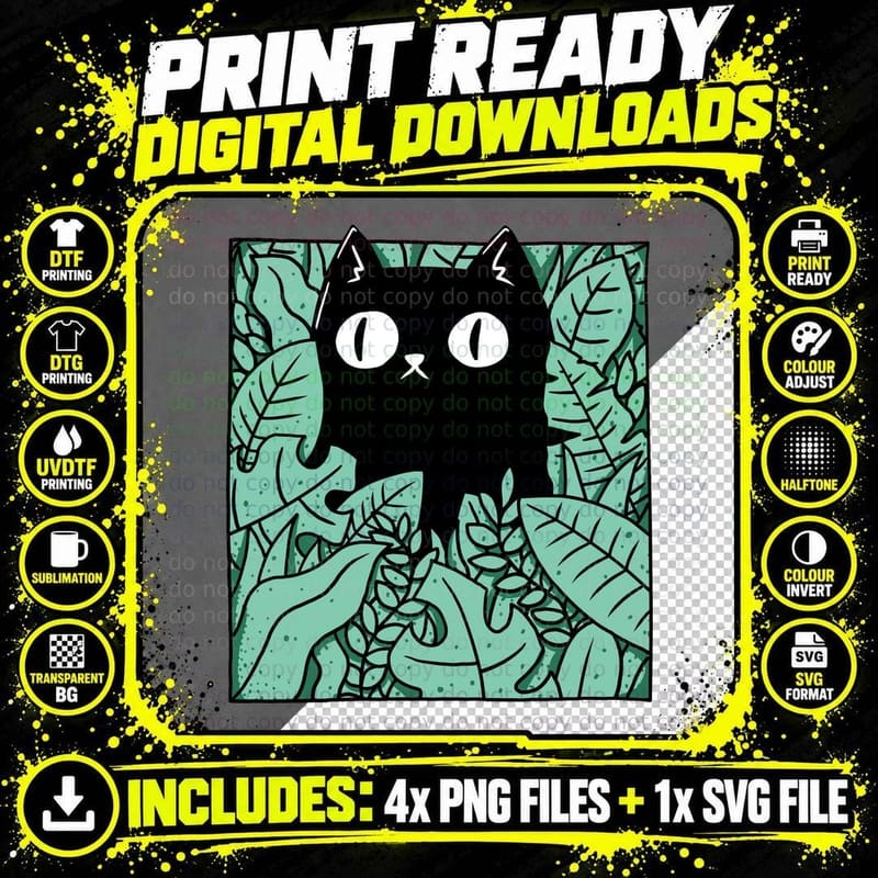 Black Cat Nature T-Shirt Png SVG Digital Bundle