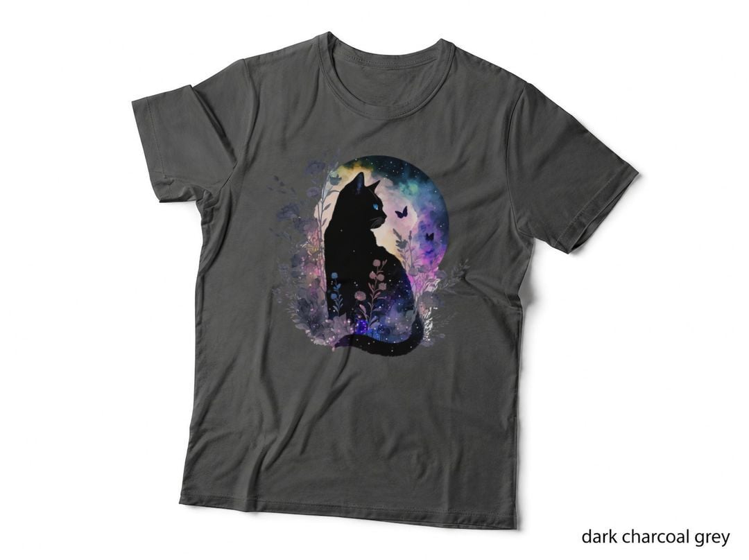 Black Cat Silhouette T-Shirt, Gothic Fantasy Art, Pet Lover Apparel