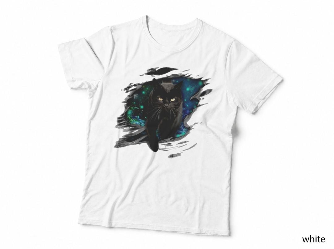 Black Cat Yellow Eyes Shirt, Galaxy Cat Graphic T-Shirt