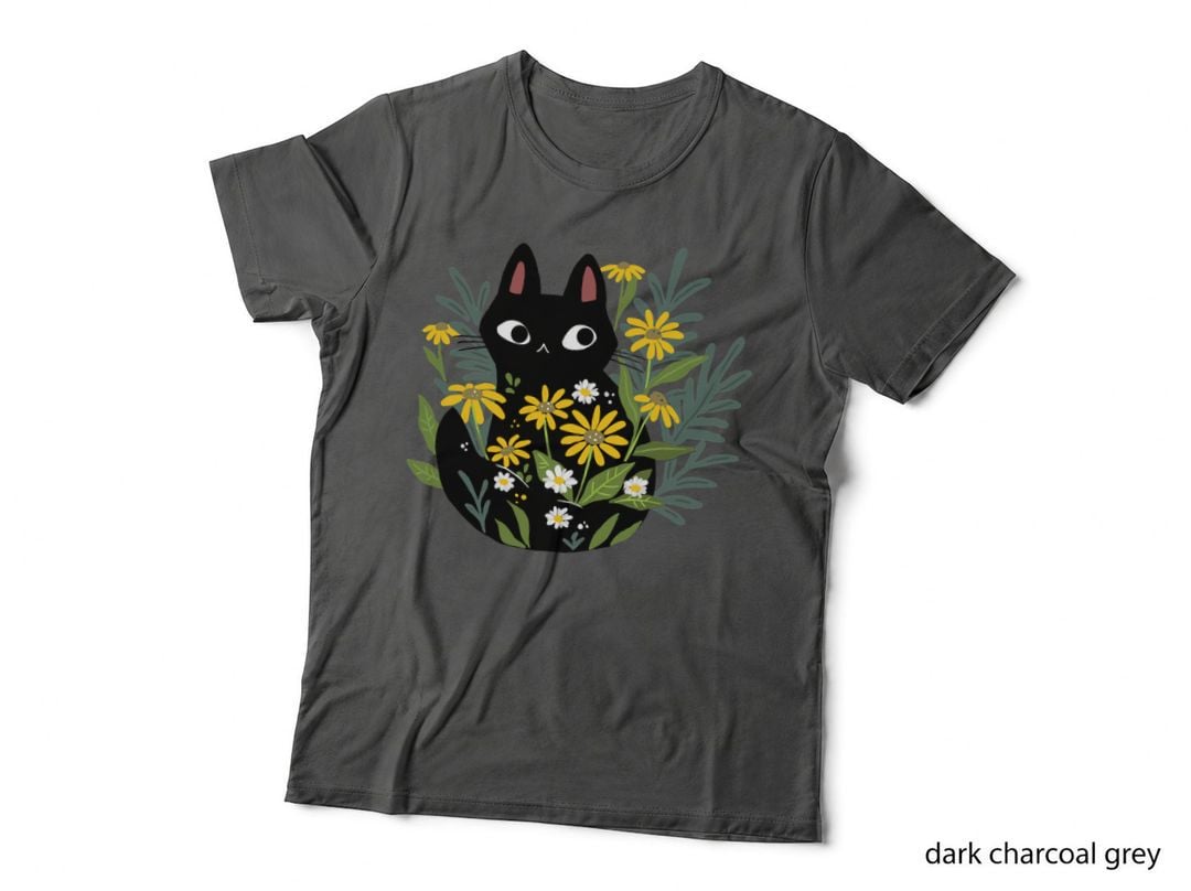 Black Cat with Flowers Essential T-Shirt