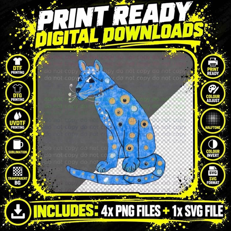 Blue Cat T-Shirt, Whimsical Animal Print Png SVG Digital Bundle