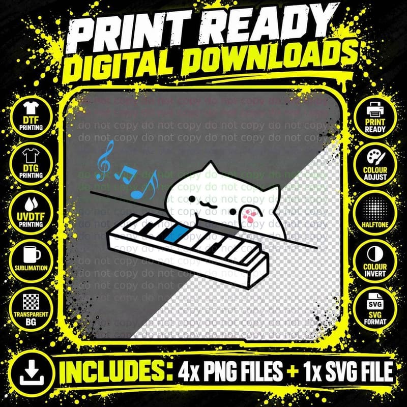 Bongo Cat Plays Piano T-Shirt, Music Lover Style Png SVG Digital Bundle