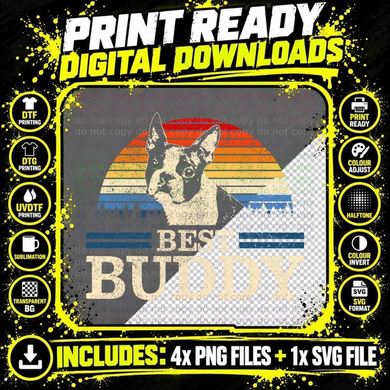 Boston Terrier Vintage Best Buddy T-Shirt Png SVG Digital Bundle