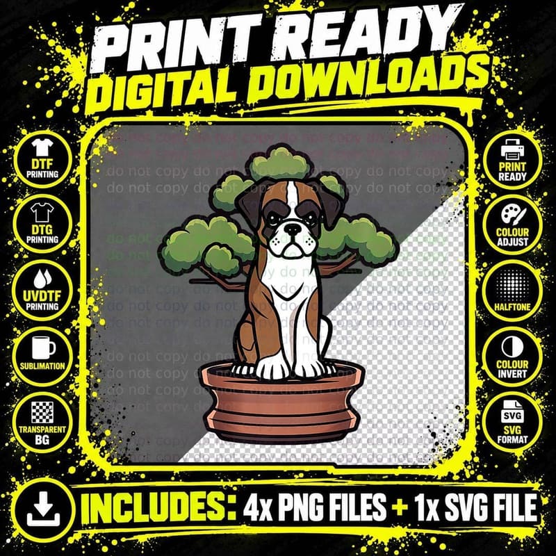 Boxer Dog Bonsai Tree Funny Gardening Png SVG Digital Bundle