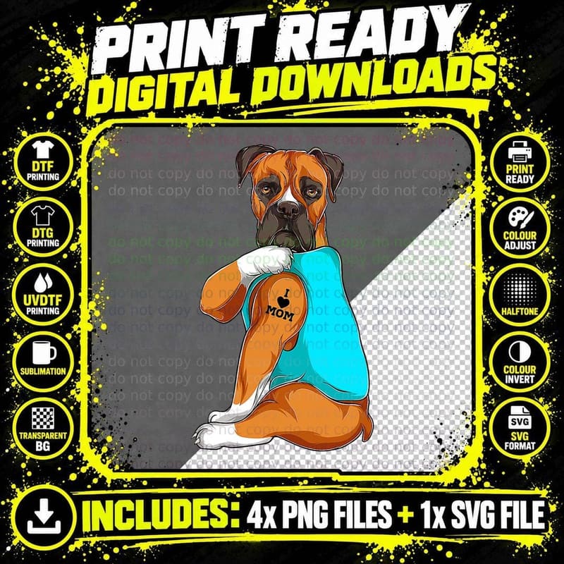 Boxer Dog Mom Tattoo T-Shirt, Pet Lover Apparel Png SVG Digital Bundle
