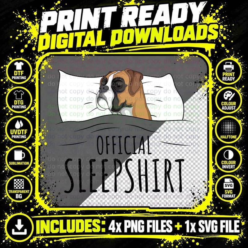 Boxer Dog T-Shirt, Official Sleepyhead, Pet Lover Apparel Png SVG Digital Bundle