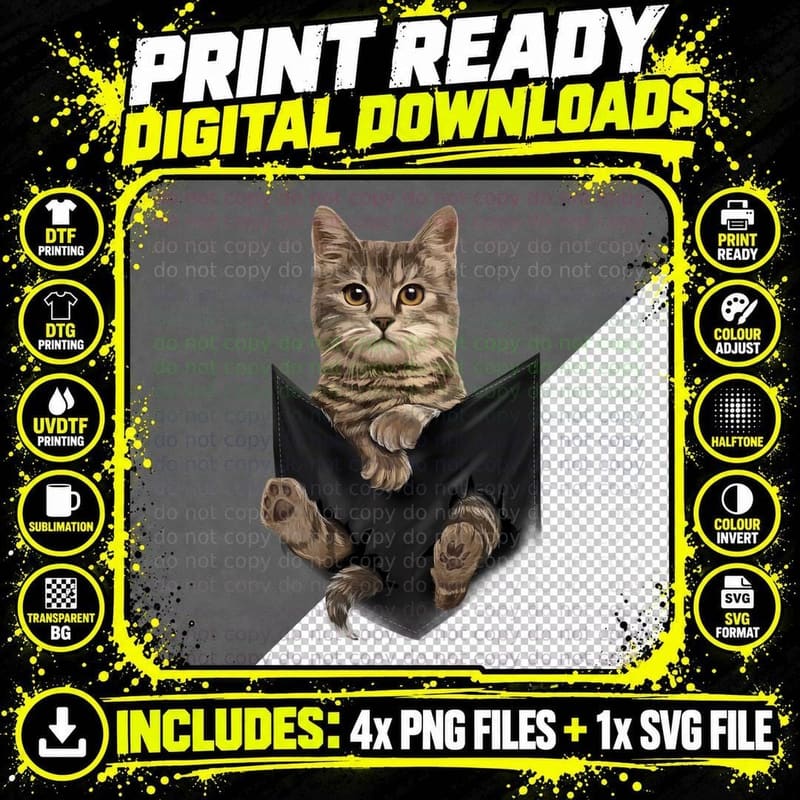 Brown Cat Sits in Pocket T-Shirt, Cat Lover Apparel Png SVG Digital Bundle