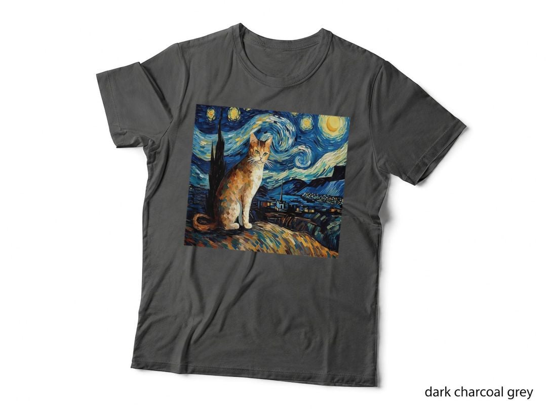 Calico Cat Starry Night Moon and Stars Art, Pet Lover Gift T-Shirt