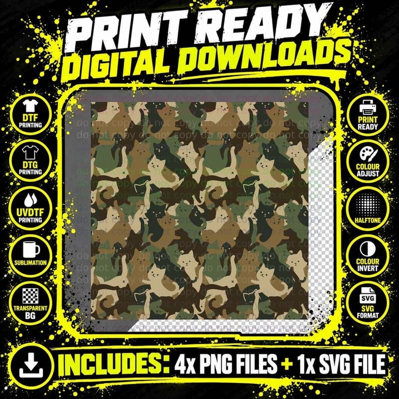 Camouflage Cat Army by Tobe Fonseca T-Shirt Png SVG Digital Bundle
