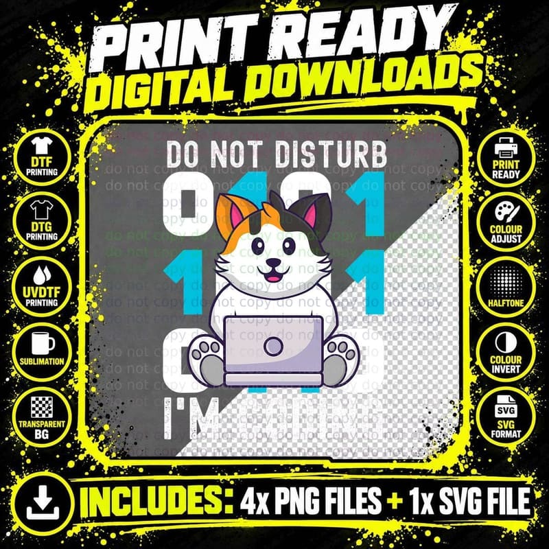 Cat Coding T-Shirt, Funny Programming Shirt Png SVG Digital Bundle