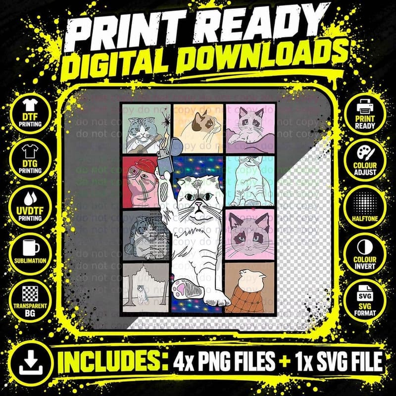 Cat Comic Strip T-Shirt, Quirky Art Design Png SVG Digital Bundle
