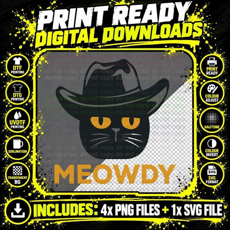 Cat Cowboy Meme Mashup T-Shirt, Funny Animal Print Png SVG Digital Bundle