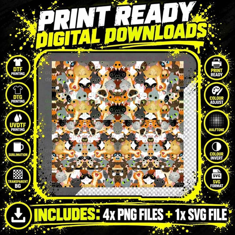 Cat Crowd Sneakers T-Shirt Png SVG Digital Bundle