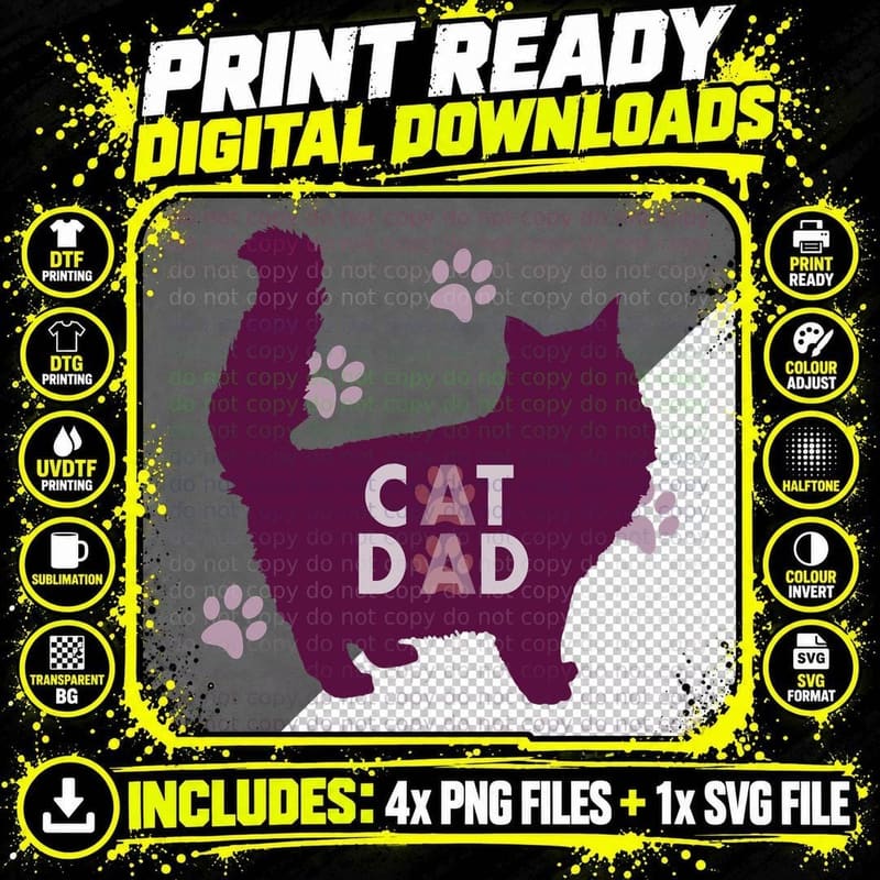 Cat Dad for Cat Lovers and Cat Owners Purple T-Shirt Png SVG Digital Bundle