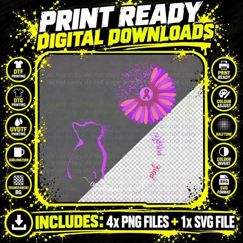 Cat Domestic Violence and Breast Cancer Awareness Month Png SVG Digital Bundle