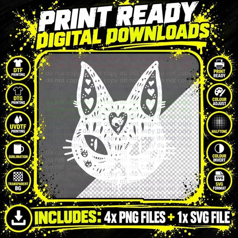 Cat Face (with Hearts) T-Shirt Png SVG Digital Bundle
