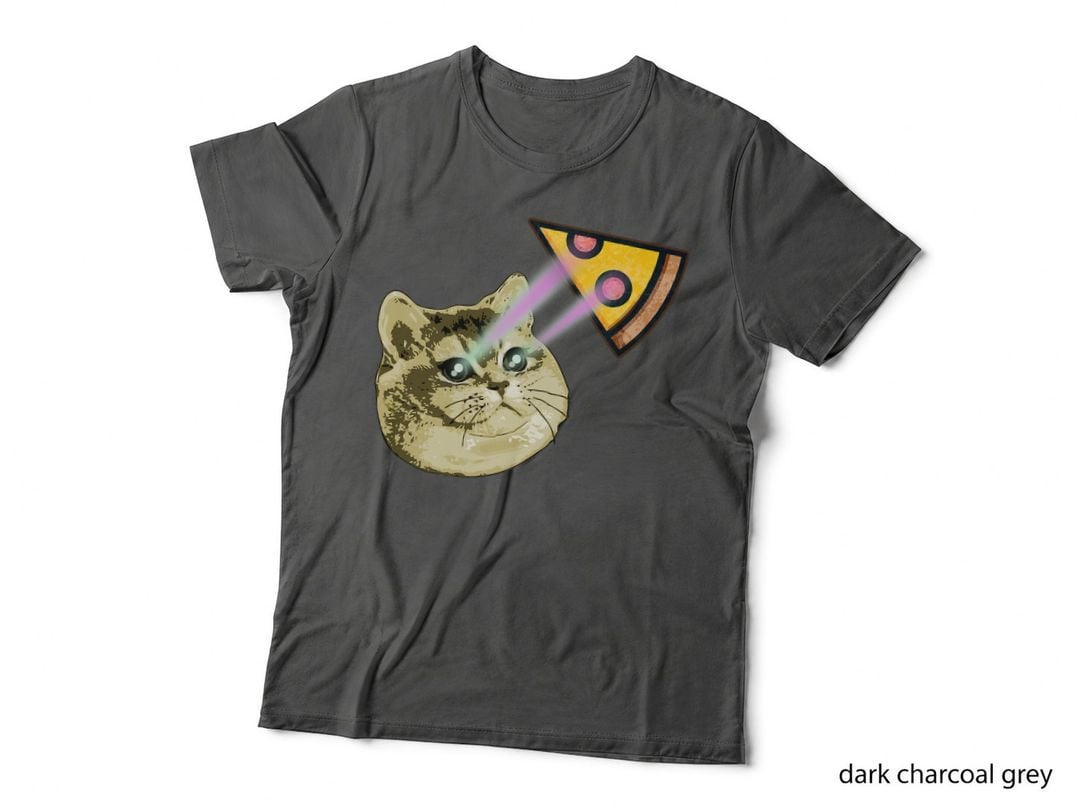 Cat Laser Eyes Pizza T-Shirt, Funny Meme Design, Pet Lover Apparel