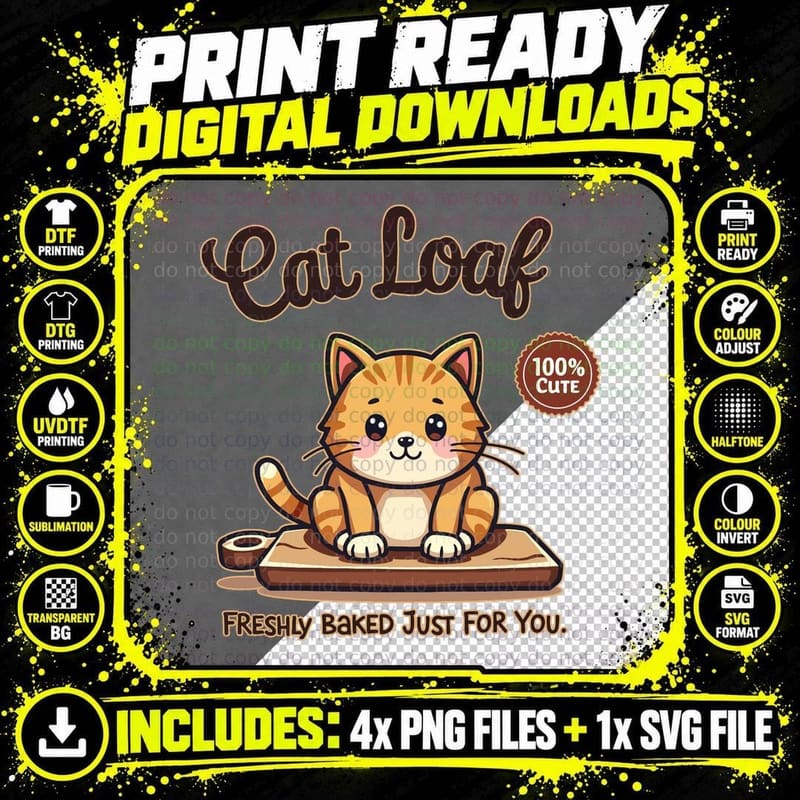 Cat Loaf Shirt, Retro 90s Graphic, Vintage Animal Gag Png SVG Digital Bundle