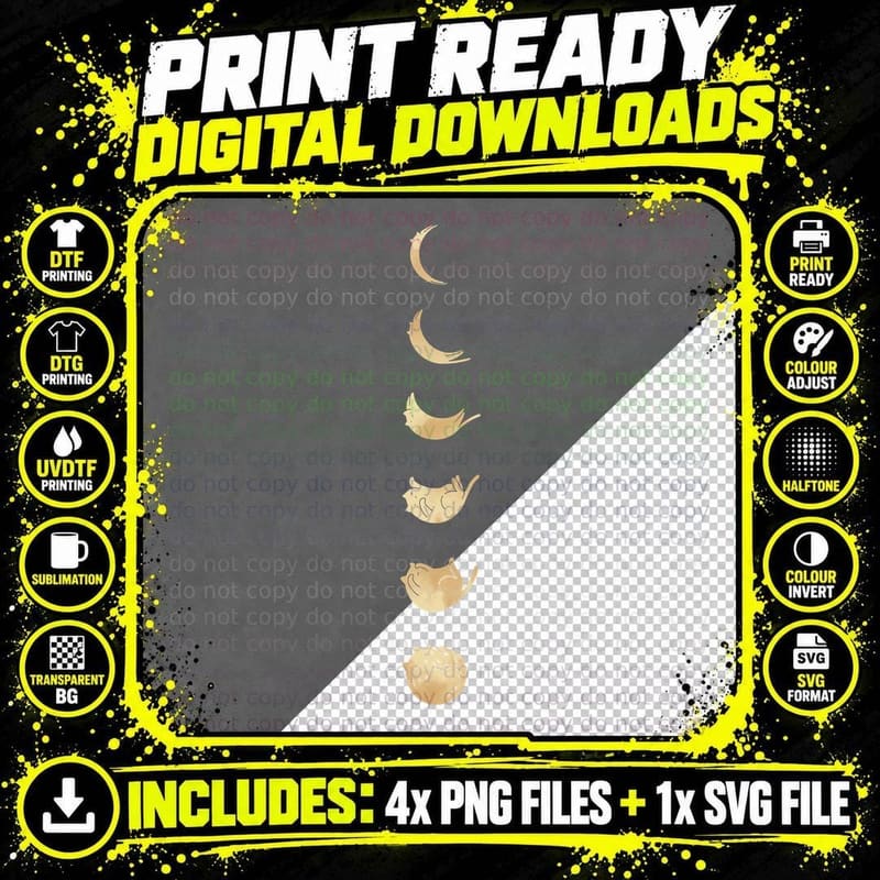 Cat Moon Phases T-Shirt Png SVG Digital Bundle