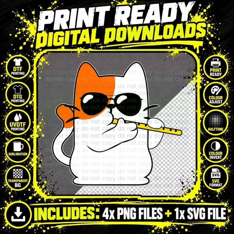 Cat Owner Kitty Flute Music Lover T-Shirt Png SVG Digital Bundle