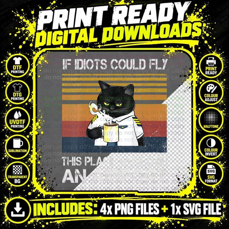 Cat Pilot Funny Sarcasm, Pet Lover Png SVG Digital Bundle