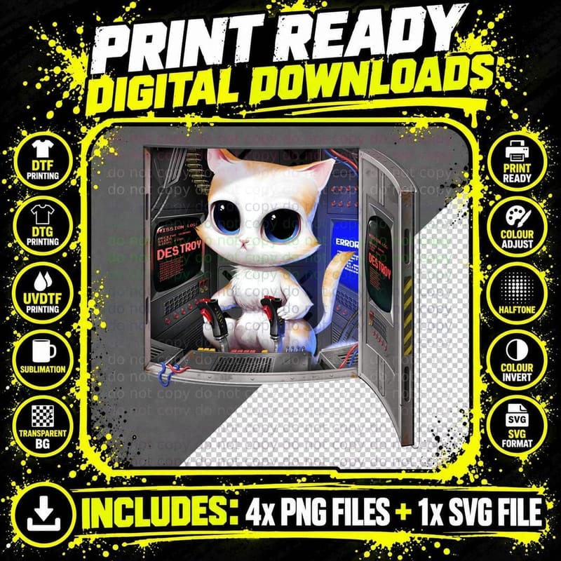 Cat Piloted Cyborg T-Shirt Png SVG Digital Bundle