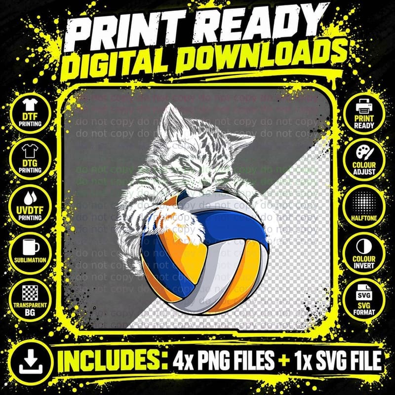 Cat Player Sleeping on a Volleyball Kitties Pet Lover Png SVG Digital Bundle
