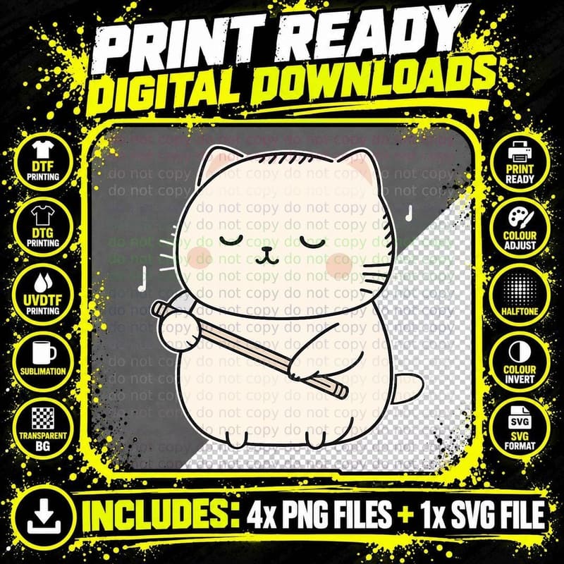 Cat Playing Flute Cat Lover Cat for Women, Cat T-Shirt Png SVG Digital Bundle