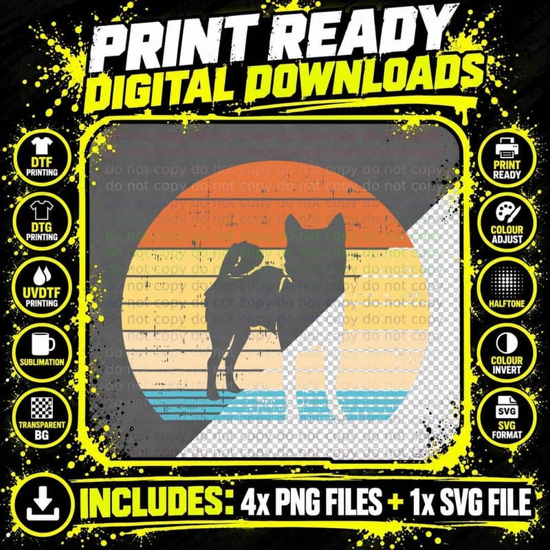 Cat Silhouette T-Shirt, Vintage Sunset Print Png SVG Digital Bundle