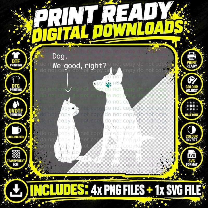 Cat Slaps Dog Humor Meme T-Shirt, Funny Pet Design Png SVG Digital Bundle