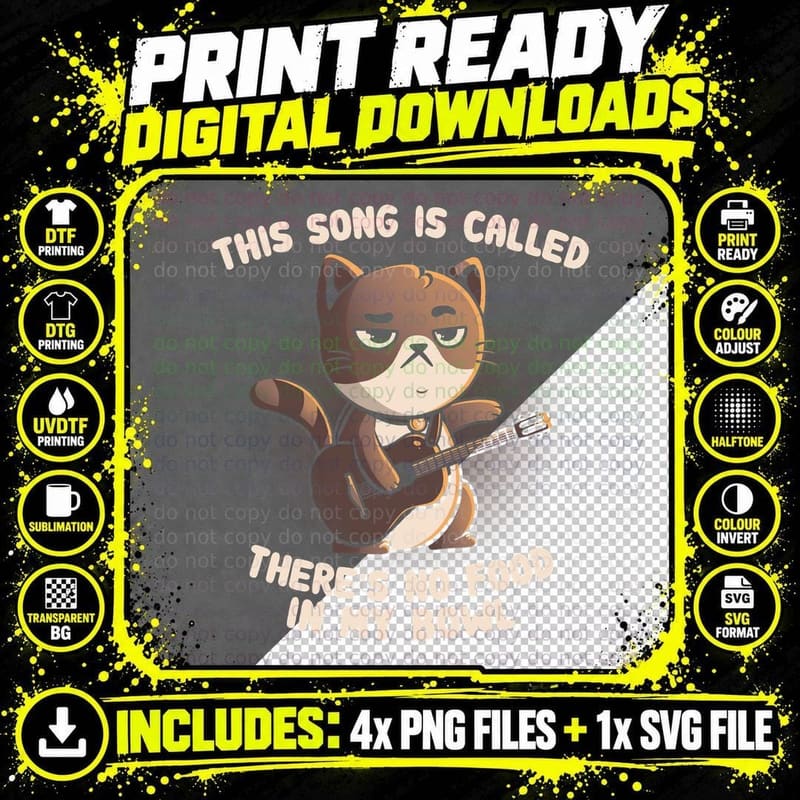 Cat Song - Funny Music Grumpy Cat Gift T-Shirt Png SVG Digital Bundle