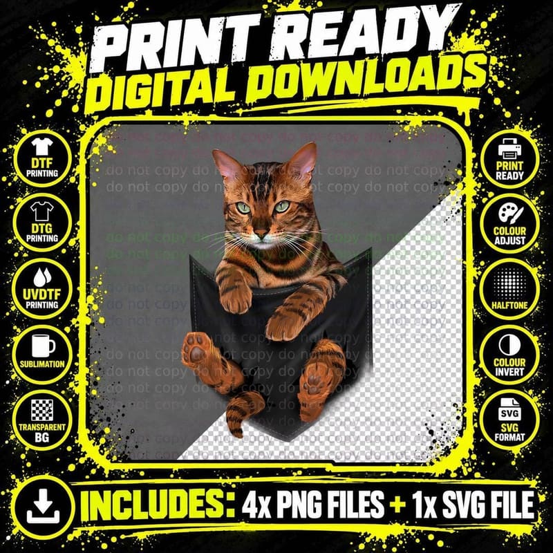 Cat Tiger-Print in Pocket T-Shirt, Animal Print Fashion Png SVG Digital Bundle